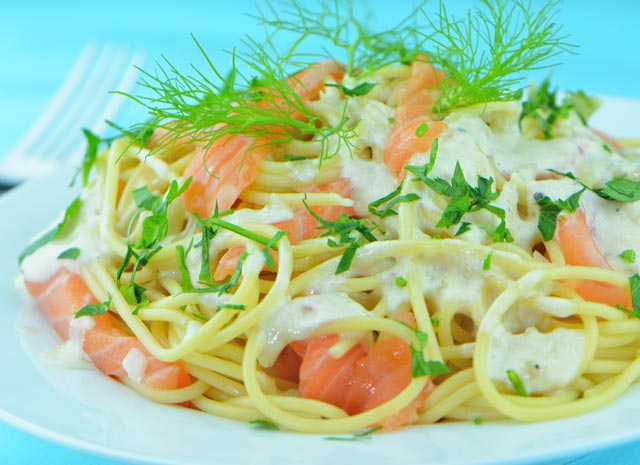 recette express facile de Spaghettis au saumon fumé