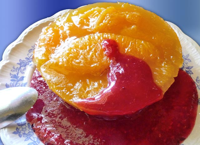 recette express facile de Aspic orange coulis de framboise